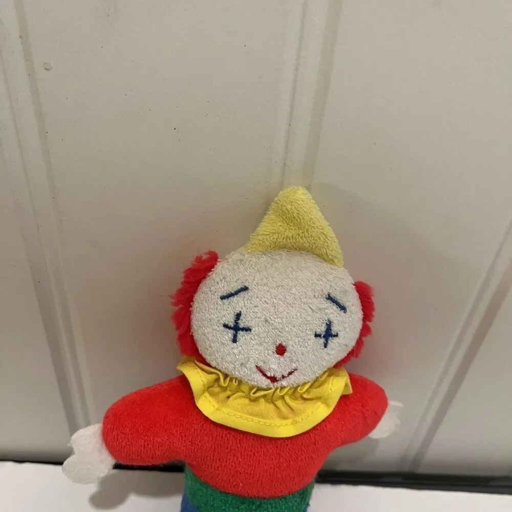 Eden Primary Color Block Terrycloth Clown Rattle Plush Baby Toy Circus RARE Vtg